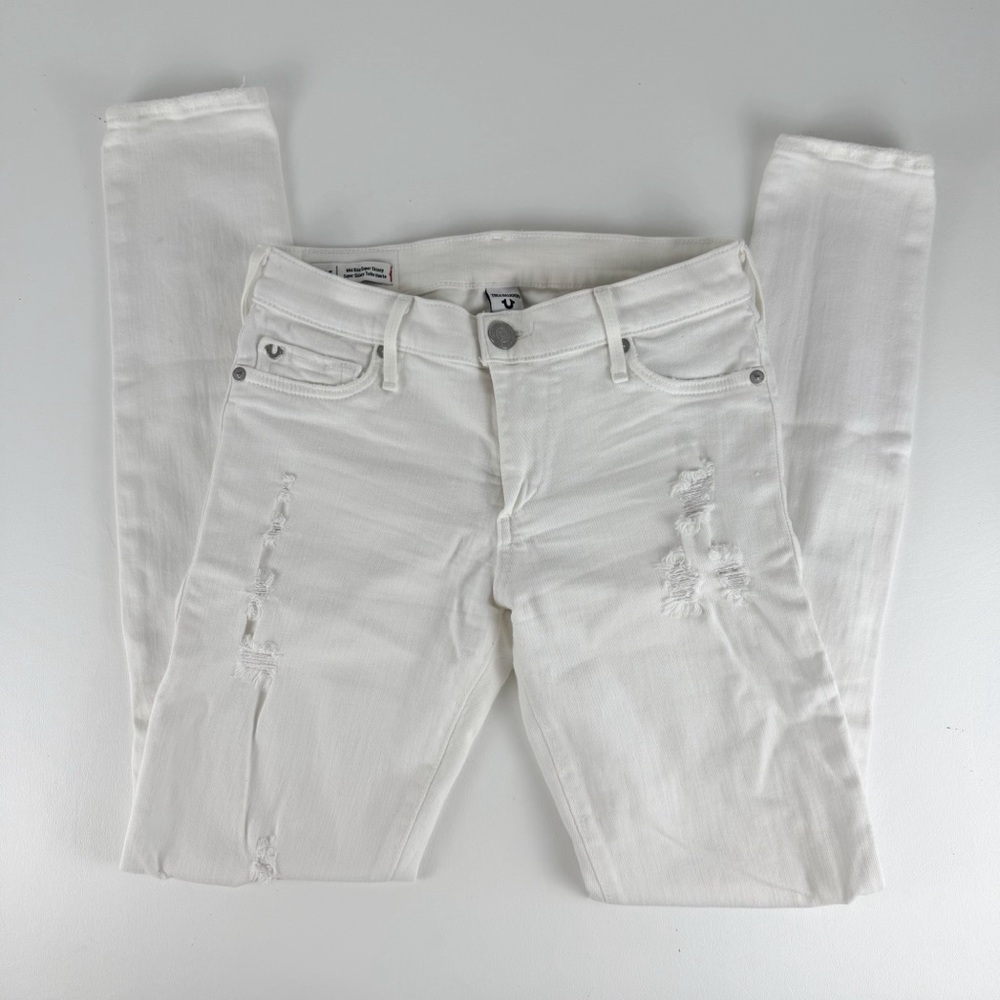 True Religion Halle Super Skinny Distressed White Jeans - Size 25